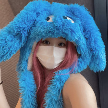 日系可爱大眼小狗耳朵毛绒帽子女秋冬款加厚保暖护耳帽系带雷锋帽