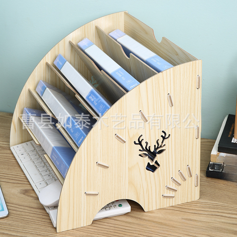 (2개) 팬 모양의 나무 파일 랙 데스크탑 파일 랙 사무용품 스토리지 프레임 다층 A4 데이터 책장