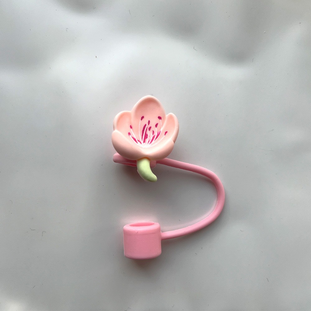 Nuevo cross-border cerezo silicona mangas de paja tapa de paja de vidrio flor serie de tapón de paja de polvo