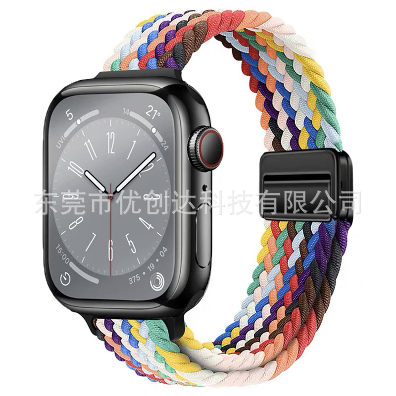 适用苹果applewatch小蛮腰磁吸扣编织表带9876可调节松紧女生表带|undefined