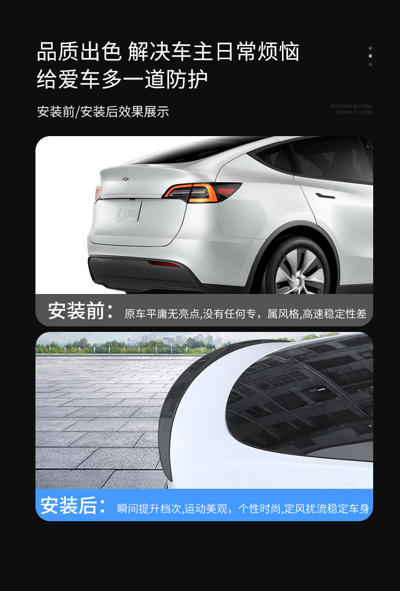 Suitable for the New Version of Model Y/3 Tesla Tail Wing Blow Molding Injection Molding Tail Wing P Version High Performance Fixed Wing Wholesale