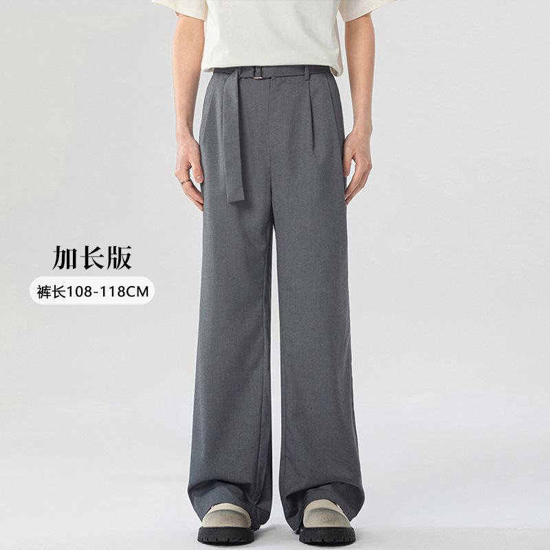 LKTM メンズ夏用軽量プリーツドレープパンツ、男性と女性用、ハンサムな取り外し可能なベルト付きのエクストラロングカジュアルパンツ|undefined