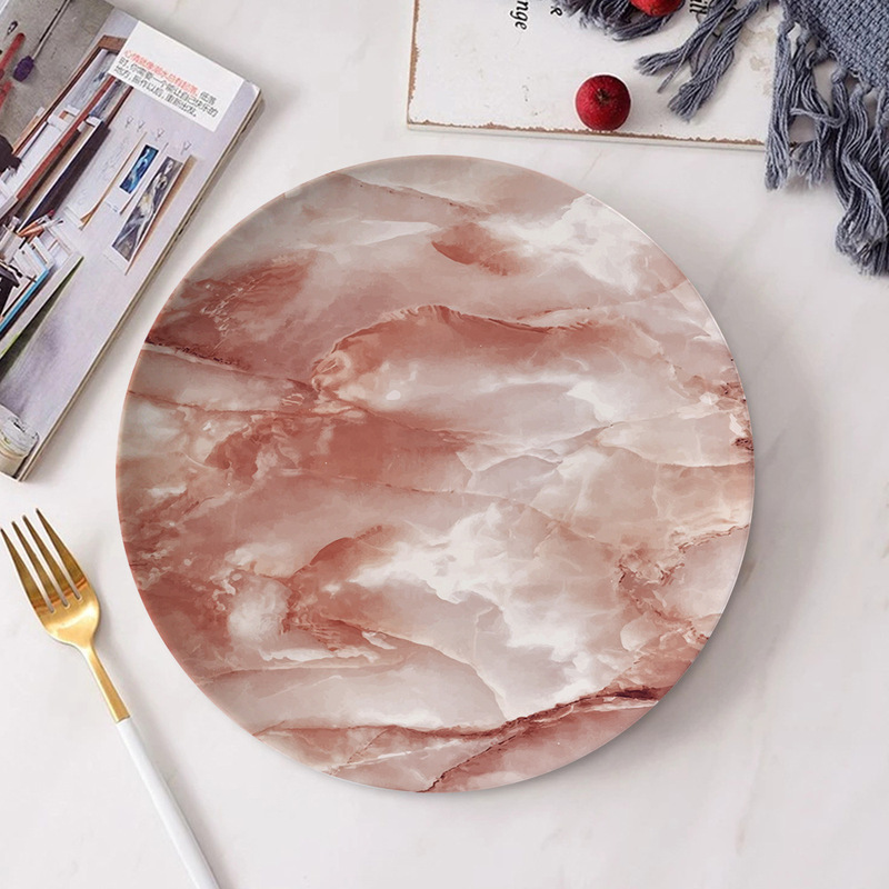 Factory Straight Hair Modern Simple Marble Pattern Bone China Four-piece Western Plate Hotel Wedding Theme Plate