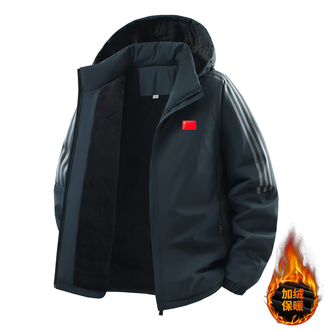 Invierno transfronterizo de algodón de tres barras chaqueta de algodón casual suelta para hombres con camisa con capuchón grueso de algodón de moda para hombres