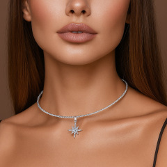 跨境新品满钻八芒星项圈欧美时尚派对演出水钻锁骨链necklace