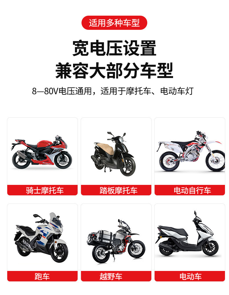 Motorcycle Spotlight with Three Led Bulbs, 60W Yellow and White High/Low Beam Laser Electric Vehicle Headlight, Three-Eye Spotlight