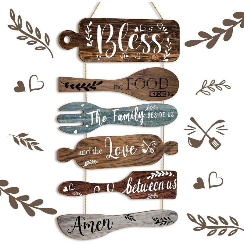 Cross-Border Popular Kitchen Creative Wooden Hanging Decorations, Vintage Tableware-Shaped Home Wall Decor Ornaments