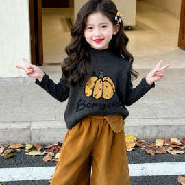 韩版女童毛衣背心打底衫阔腿裤三件套秋季慵懒风宽松百搭儿童套装
