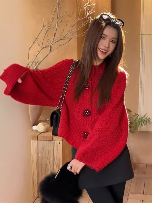 Red cardigan