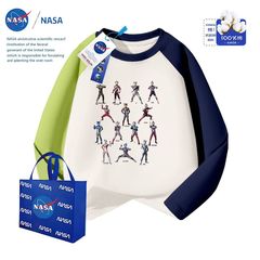 NASA卡通中大童春秋纯棉儿童装上衣Q版帅气奥特曼男童拼接长袖T恤
