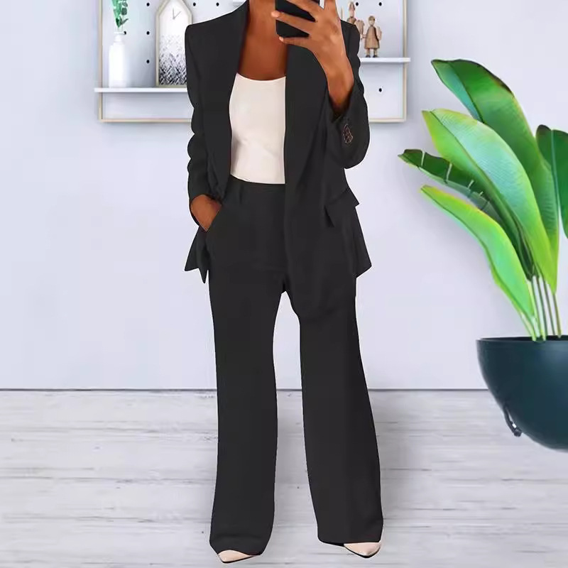 2024 Cross-Border Spring and Autumn New European and American Fashion Solid Color Slim-Fit Cardigan Elegant Blazer Women's Suit Set 2024 Cross-Border Spring and Autumn New European and American Fashion Solid Color Slim-Fit Cardigan Elegant Blazer Women's Suit Set