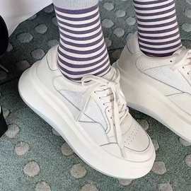 mei家白芝麻厚底百搭真皮女生小白鞋