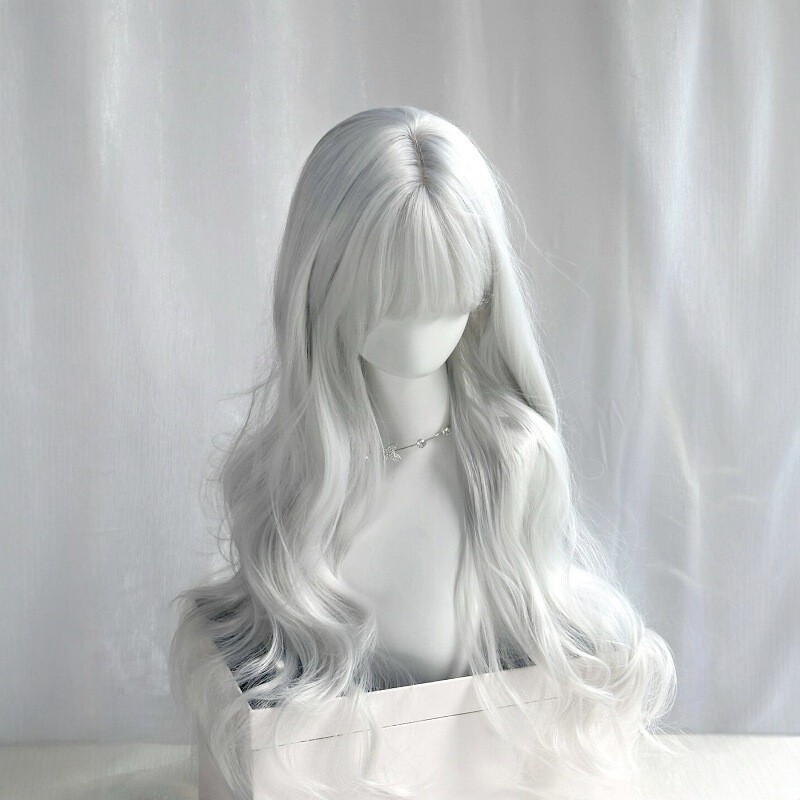 Full Wig for Women with Bangs, Silver Long Curly Hair, Qin Che Che Recommends an Atmospheric Silver Big Wave, Versatile for Cosplay Full Wig for Women with Bangs, Silver Long Curly Hair, Qin Che Che Recommends an Atmospheric Silver Big Wave, Versatile for Cosplay