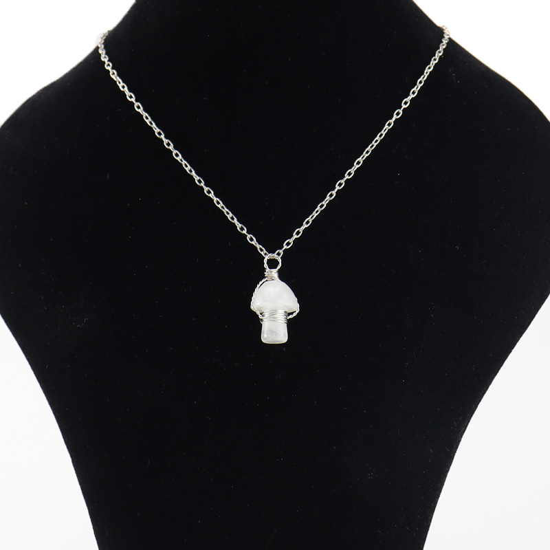 Retro Mushroom natural stone Copper Handmade Pendant Necklace 1 Piece