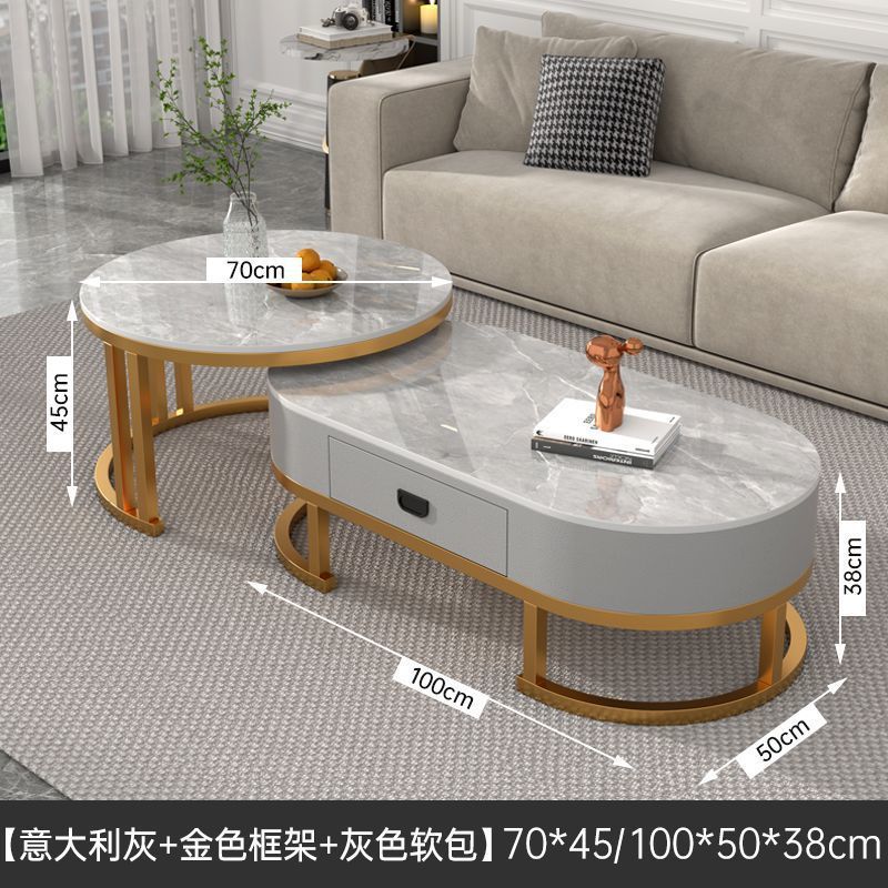 밝은 회색 석판 + 회색 서랍 + 금색 프레임