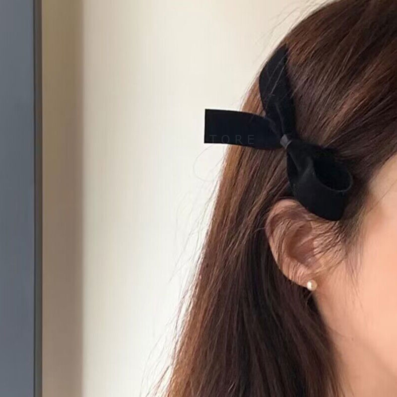 Korejský styl dívky francouzská sponka do vlasů černá mašle ofina klip malá stuha sametová sponka do vlasů vysoce kvalitní vlasové doplňky čelenka_voghion.com