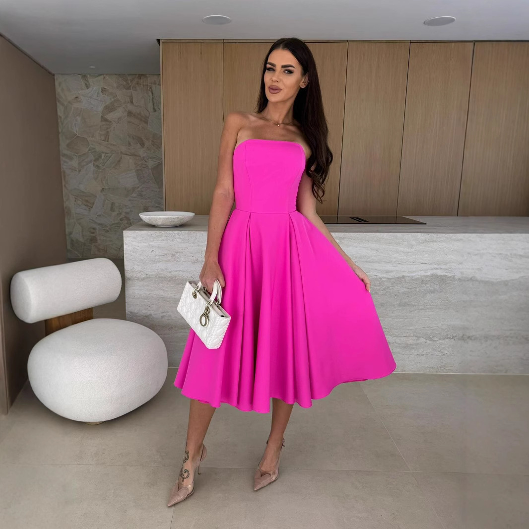 2025 Summer New Amazon AliExpress Foreign Trade Cross-border Chest Wrapping Dress dress European and American Women's Solid Color Women