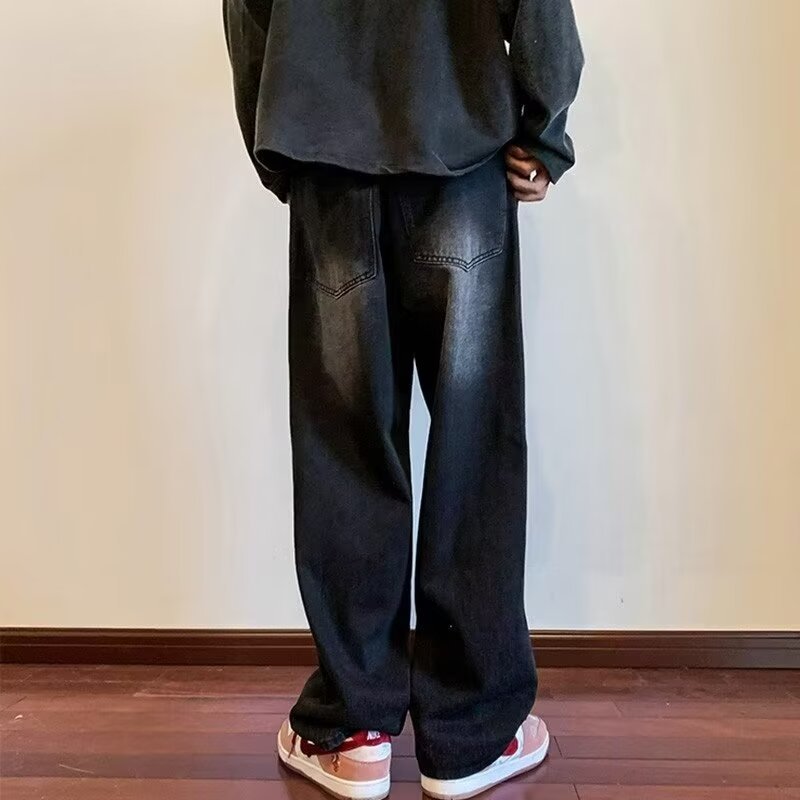 Vaqueros guapos de todo fósforo de la calle americana pantalones holgados de hollín casuales rectos para hombres