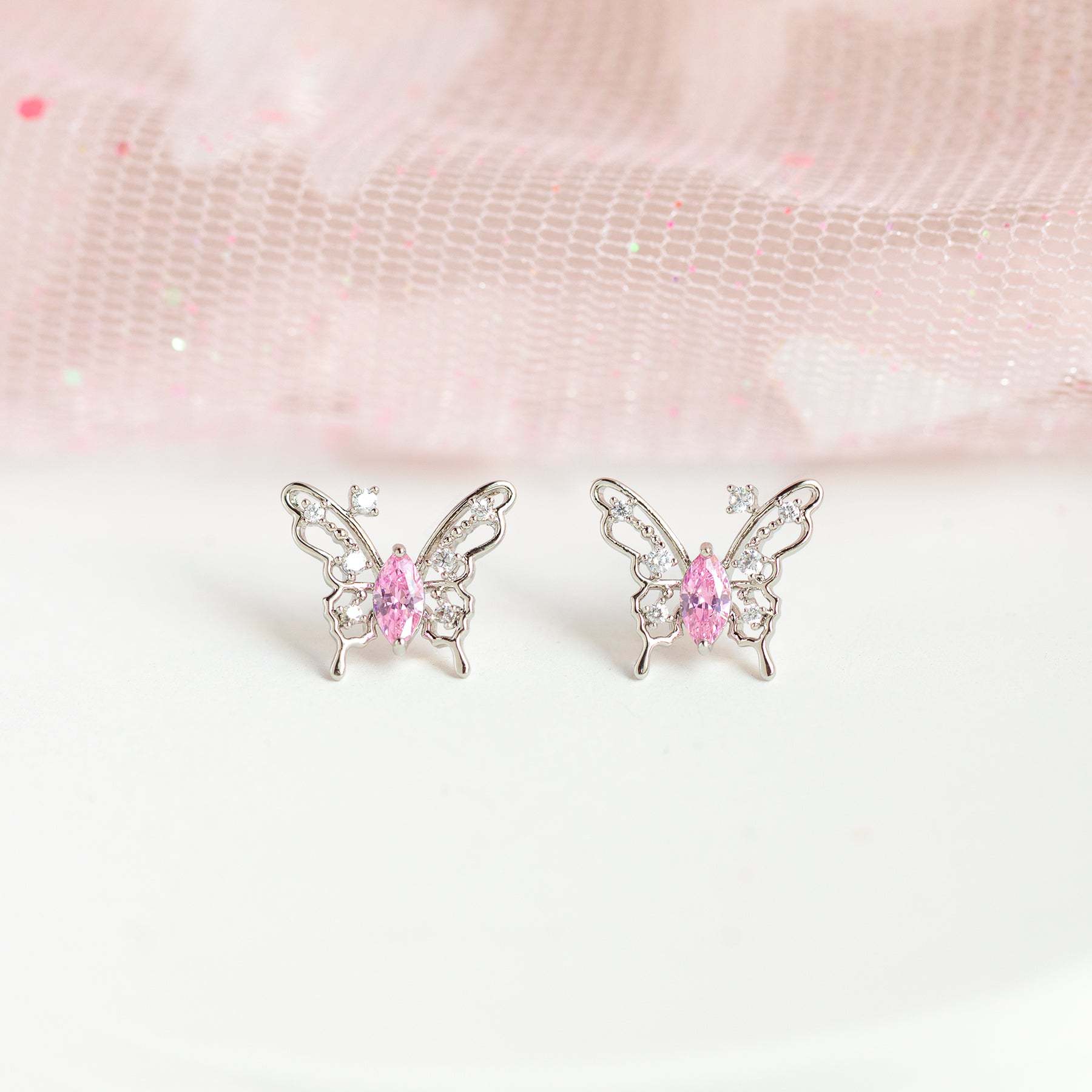 Korean Style Korean Style Dignified Hollow Butterfly Studs Micro Inlaid Zircon Pure Silver Ear Pin E
