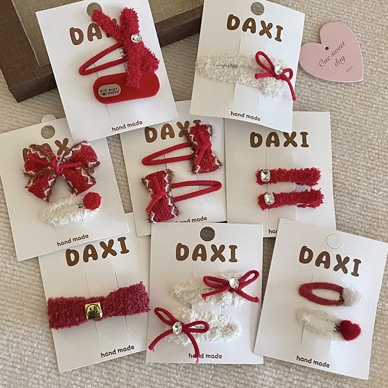 Plush Hairpin Set Red College Style Hair Clips For Women Girls_voghion.com
