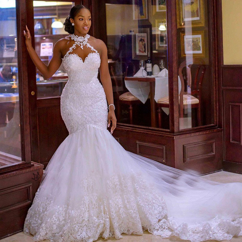 Amazon 2026 Summer New Foreign Trade Wedding Dress Wholesale Cross-Border Mermaid Lace Long Train Wedding Dress