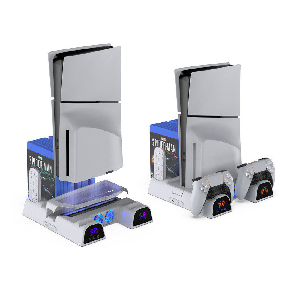 PS5 Slim host multifunción disipación de calor base de carga con luz azul PS5 juego mango cargador + Disco de almacenamiento