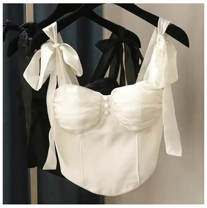 夏季新款绑带吊带背心女带胸垫固定杯气质甜美重工钉珠美背上衣女|undefined