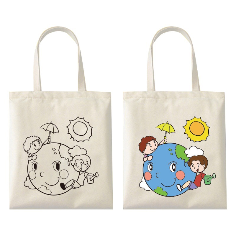 Diy bolso de lona pintado a mano bolso de protección del medio ambiente pintura infantil graffiti pintura arte creativo bolso de material hecho a mano