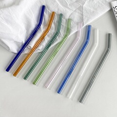 非使い捨て耐高温透明ガラス異形エルボストロー飲料コーラ牛乳高ホウ素シリコンガラスストロー