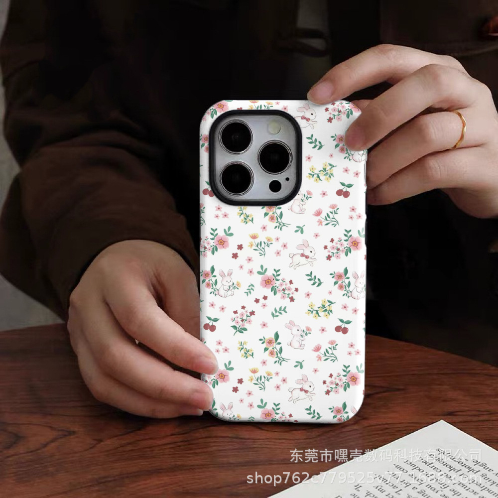 Funda para teléfono móvil dos en uno con película floral rosa para Apple 16/iphone13P