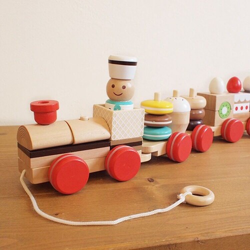 ohye beech wooden early education trailer building blocks for infants and young children fruit train set column puzzle puzzle toy