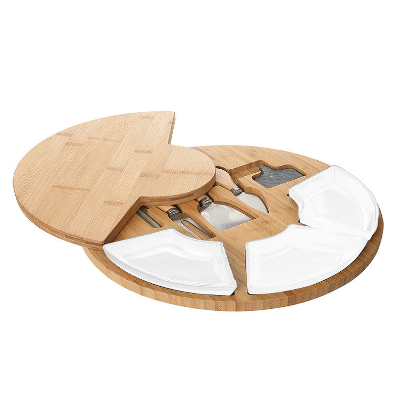 Tabla de quesos, venta caliente transfronteriza con bandeja con cajón, juego de cuchillos, tabla de cortar de bambú, juego de tablas de cortar de queso para el hogar, listo para usar