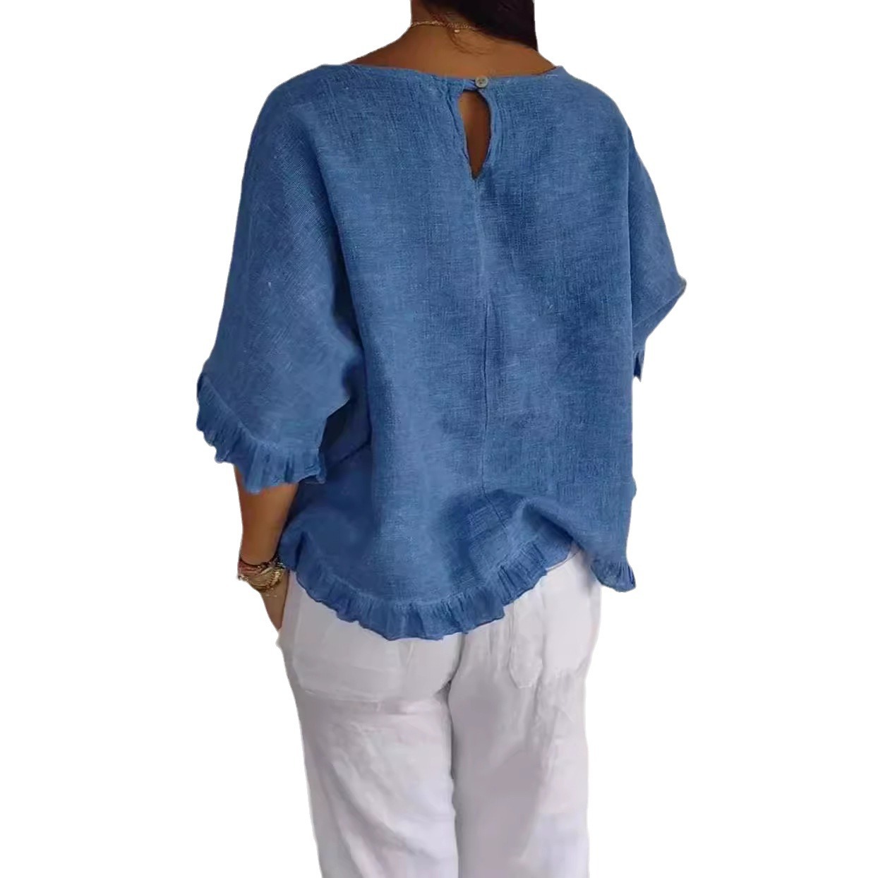 Women's Ruffled T-Shirt Casual Solid Color Short Sleeve Top For Summer New Arrival_voghion.com
