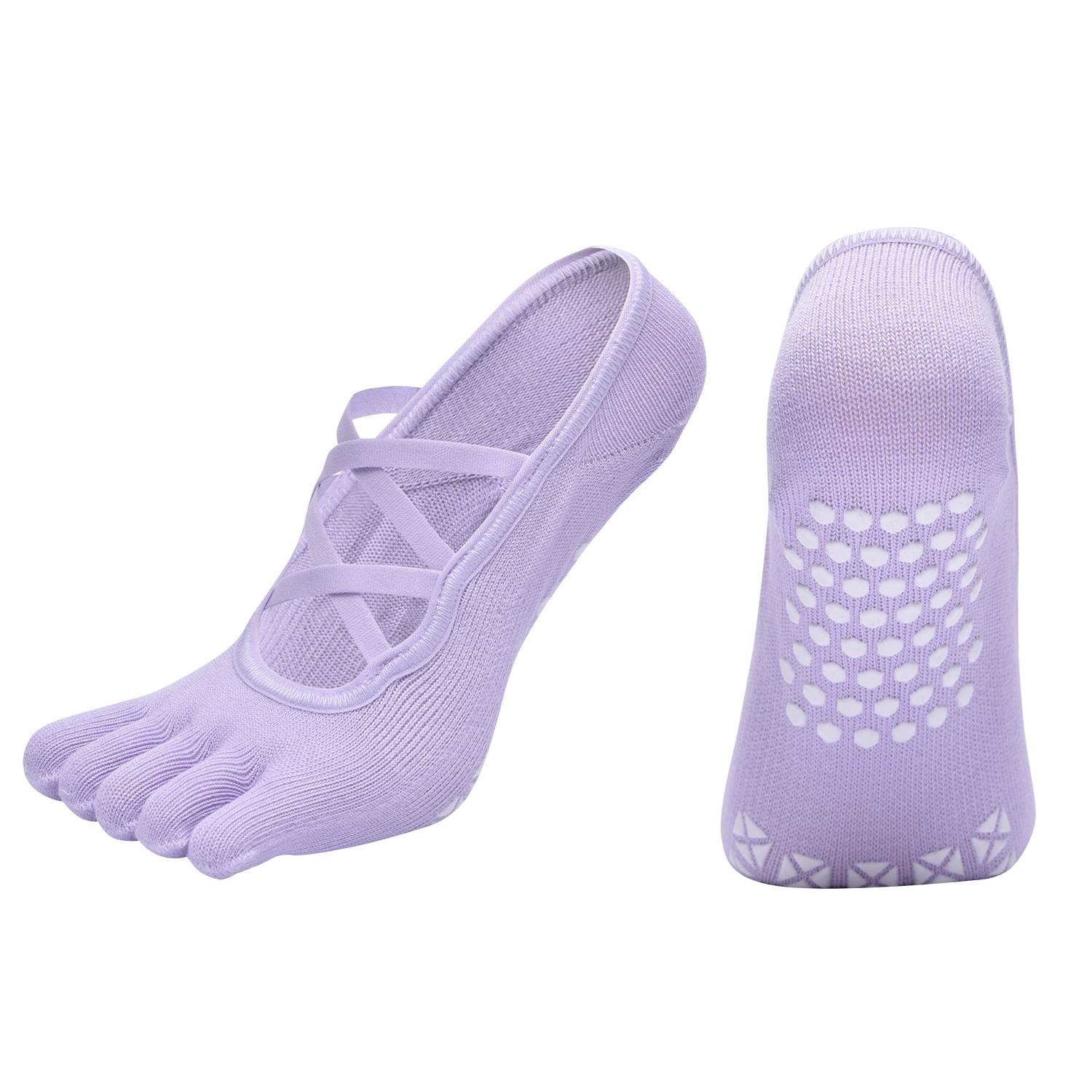 [Serie de colores de Dunhuang] Calcetines de yoga de cinco dedos con ribetas de espiga de correas cruzadas dobles