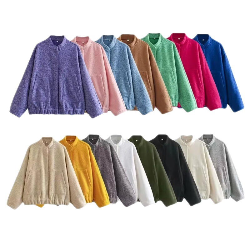 Wholesale ZA women's clothing autumn new single-breasted stand collar large pocket loose pilot jacket coat 5070