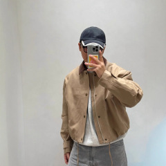 毒家 正确版 AC家新款后背皮牌字母短款夹克宽松百搭机车皮领外套