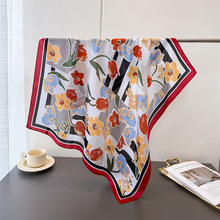 小清新印花仿真丝丝巾方巾高级感披肩百搭系脖小方巾头巾围巾女士