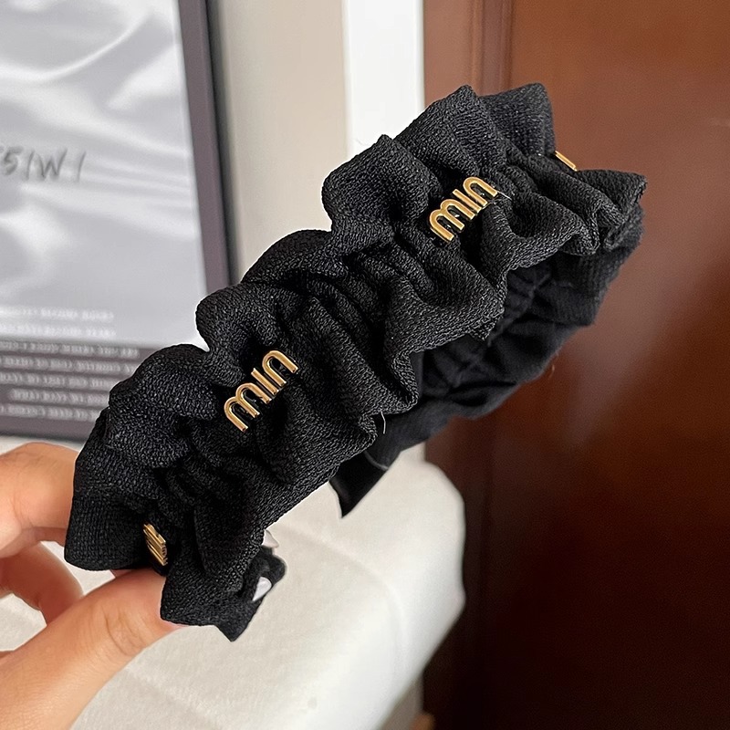 Internet celebridad elegante de ala ancha diadema plisada tocado lavado de cara de las mujeres horquilla avanzada banda de pelo sensible a la presión alta Paquete de pelo superior del cráneo