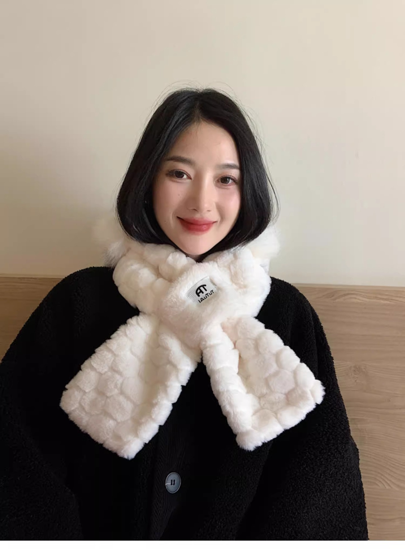 Cute Bunny Scarf Combo For Women Winter Korean Style Face Slimming Fleece Lined Thickened Plush Ear Protection Lei Feng_voghion.com