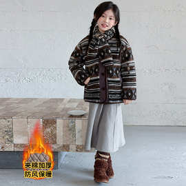 女童夹棉外套秋冬款2025新款儿童围脖毛毛衣冬装洋气流行爆款今年