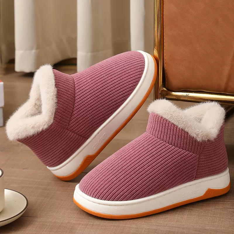 爆款毛绒棉鞋冬季加绒加厚保暖鞋情侣室内橡胶厚底防滑外穿棉靴
