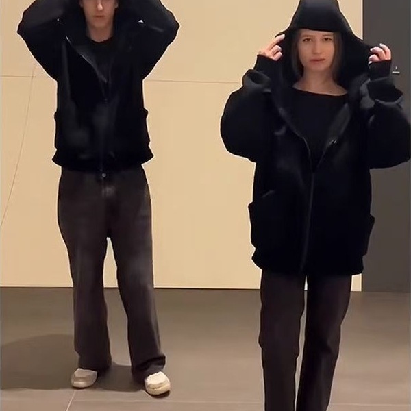 黒ロシア風ダブルキャップバンディットスウェットシャツメンズ秋冬ヘビーデニムパーカークリーンフィットカップル厚手コート