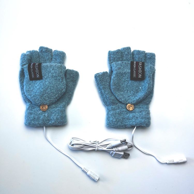 Amazon USB calentador de manos guantes de medio dedo para hombres accesorios cálidos de invierno ropa