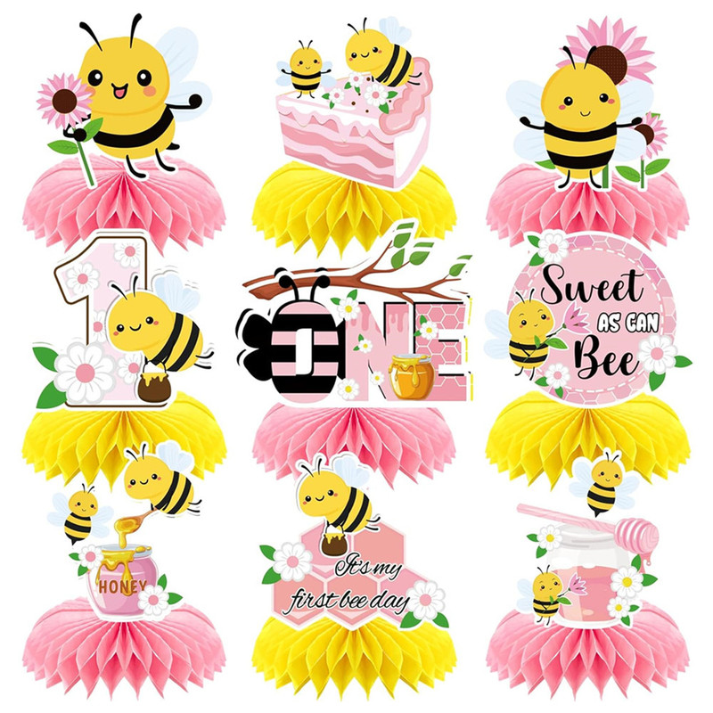 Amazon Cute Bee Theme 1St Honeycomb Decoration Children's Birthday Party Tabletop Ornaments Set