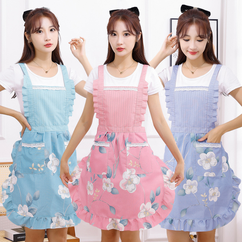 New Apron Women's Foreign Style Anti-Oil Pollution Household Kitchen Cooking Fashion Korean Princess Skirt Strap Work Clothes Wholesale