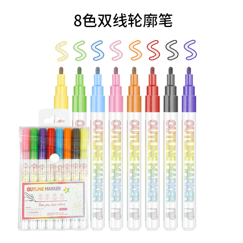 Somechi-bolígrafo de doble línea para planificador DIY, bolígrafo con purpurina para tarjetas de felicitación, marcador de graffiti para estudiantes, rotulador resaltador