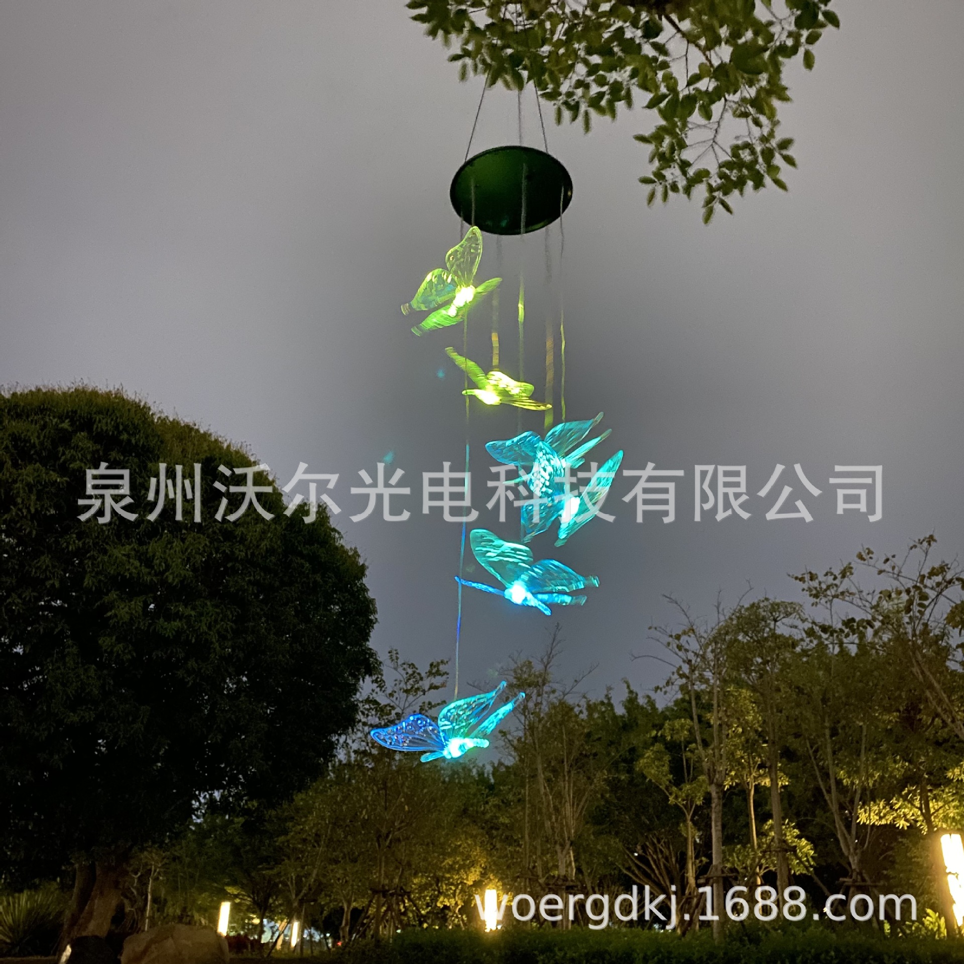 热销 太阳能粒子球灯串风铃 七彩变色蝴蝶蜻蜓仙鹤户外庭院装饰灯