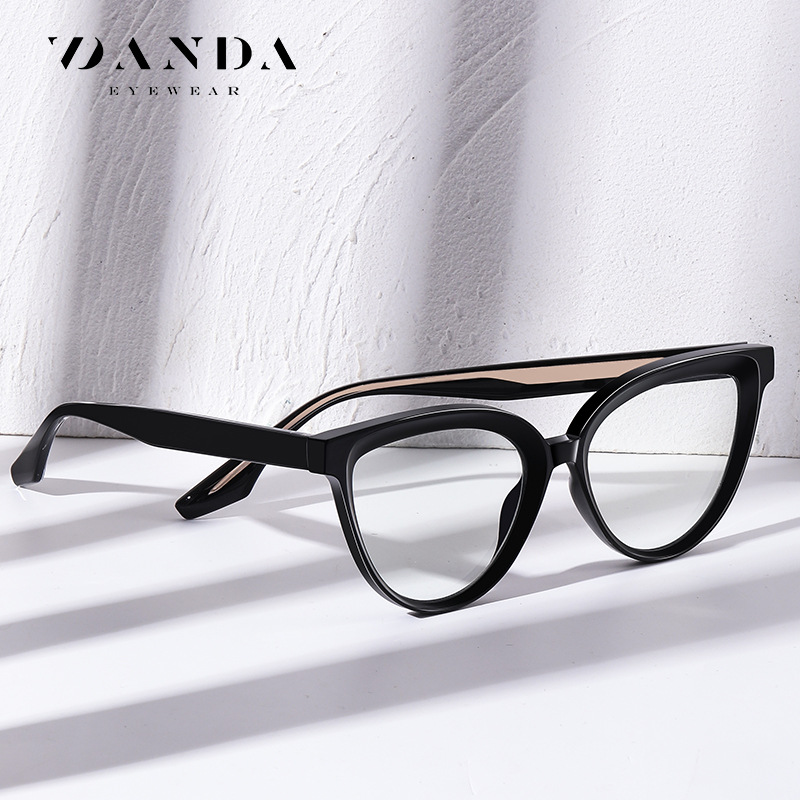 Nuevo Marco de gafas de moda Marco de ojo de gato femenino gafas lisas ultra ligero TR-BC905 placa pin pierna anti-azul gafas de luz