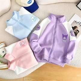 学生女孩运动风棒球服外套春秋季新款女童时尚学院风卡通拉链夹克