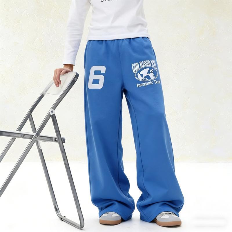 American bordado azul macheta pantalones largos de piernas largas primavera y otoño estilo perezoso pantalones casuales más gruesos